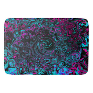 Retro Aqua Magenta and Black Abstract Swirl Bath Mat