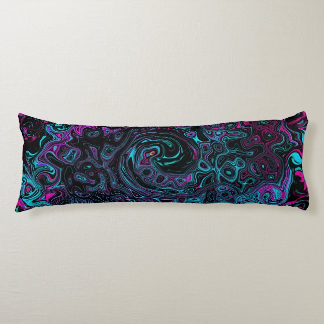 Retro Aqua Magenta and Black Abstract Swirl Body Pillow (Front)