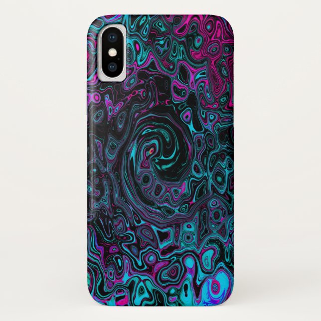 Retro Aqua Magenta and Black Abstract Swirl Case-Mate iPhone Case (Back)