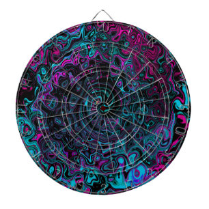 Retro Aqua Magenta and Black Abstract Swirl Dart Board