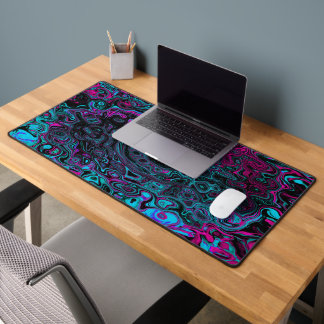 Retro Aqua Magenta and Black Abstract Swirl Desk Mat