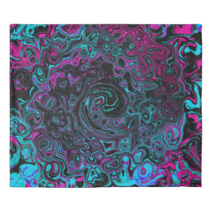 Retro Aqua Magenta and Black Abstract Swirl Duvet Cover