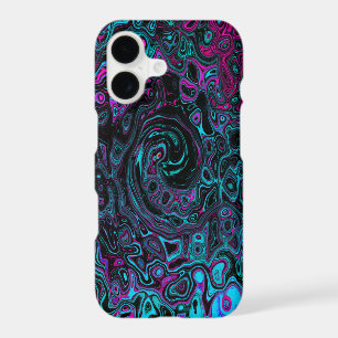 Retro Aqua Magenta and Black Abstract Swirl iPhone 17 Case