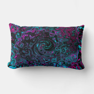Retro Aqua Magenta and Black Abstract Swirl Lumbar Pillow