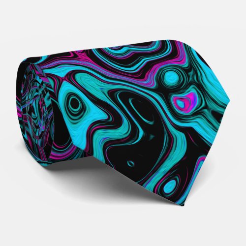 Retro Aqua Magenta and Black Abstract Swirl Neck Tie