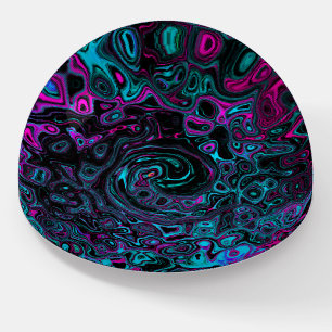 Retro Aqua Magenta and Black Abstract Swirl Paperweight