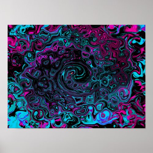 Retro Aqua Magenta and Black Abstract Swirl Poster