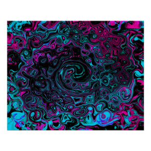 Retro Aqua Magenta and Black Abstract Swirl Poster
