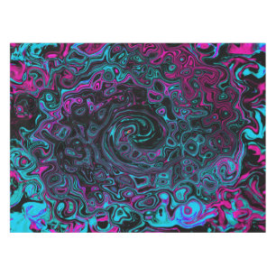 Retro Aqua Magenta and Black Abstract Swirl Tablecloth