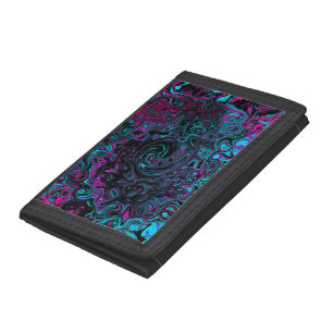 Retro Aqua Magenta and Black Abstract Swirl Trifold Wallet