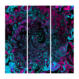 Retro Aqua Magenta and Black Abstract Swirl Triptych