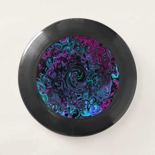 Retro Aqua Magenta and Black Abstract Swirl Wham-O Frisbee (Front)