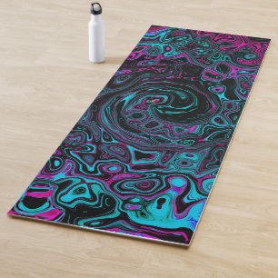 Retro Aqua Magenta and Black Abstract Swirl Yoga Mat