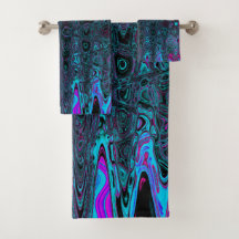 Retro Aqua Magenta and Black Abstract Waves