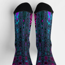 Retro Aqua Magenta and Black Abstract Waves