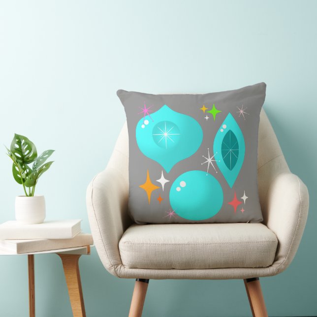 Retro Aqua Ornaments Throw Pillow (Chair)