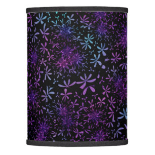 Retro Aqua Purple Floral Blossoms Lamp Shade