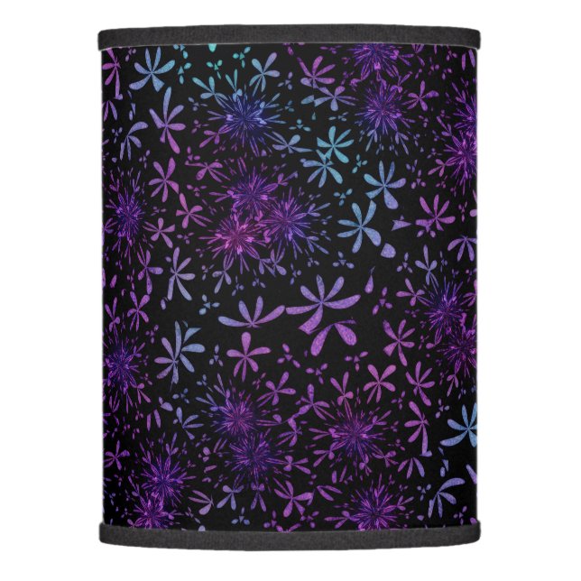 Retro Aqua Purple Floral Blossoms Lamp Shade (Front)