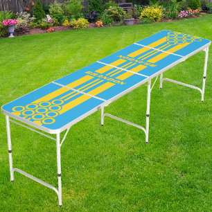 Retro Aqua Reef Dual Rally Stripes with Name Beer Pong Table