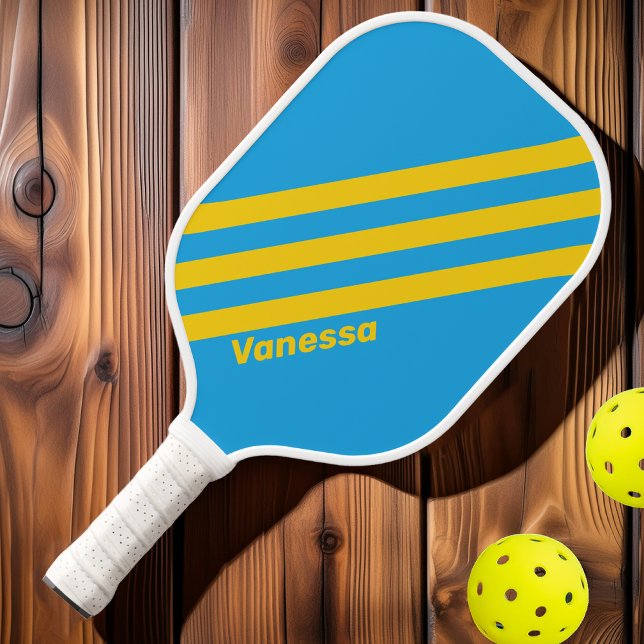Retro Aqua Reef Three Stripes with Name Pickleball Paddle (Creator Uploaded)