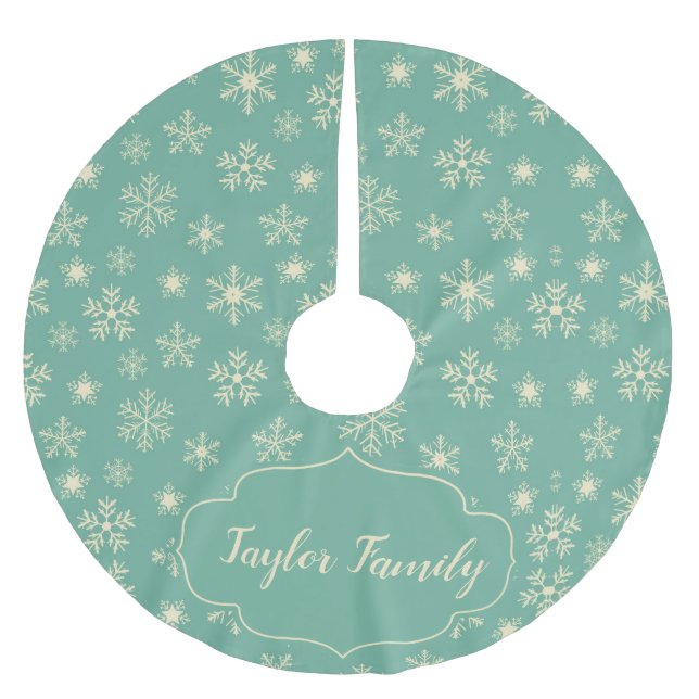 Retro Aqua Snowflakes Customizable Brushed Polyester Tree Skirt (Front)