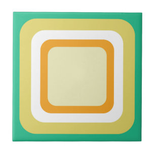 Retro Aqua Teal Yellow Orange White Ceramic Tile