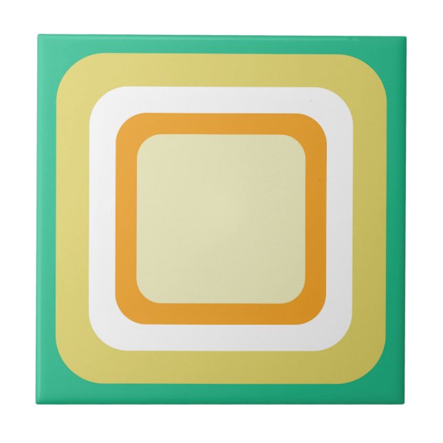 Retro Aqua Teal Yellow Orange White Ceramic Tile (Front)