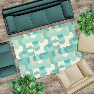 Retro Aqua Turquoise Teal Blue Green Cream Art Rug