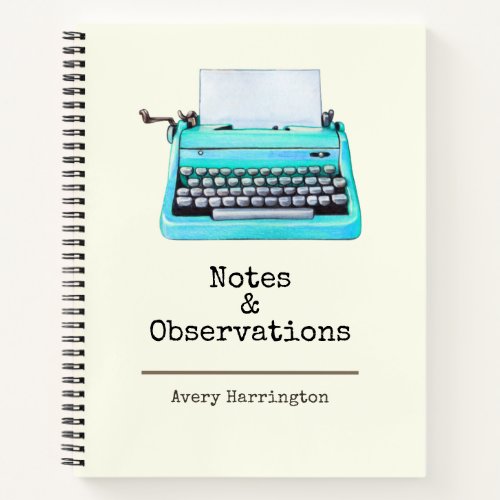 Retro Aqua Typewriter Personalized Vintage Notebook