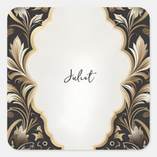 Retro Arabic Exotic Bold Damask Bridal Shower Square Sticker