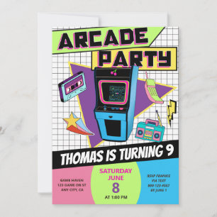 Retro Arcade Birthday Gaming Party Gamer Boy Girl  Invitation