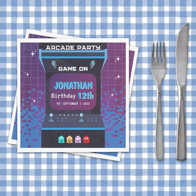Retro Arcade Birthday Party | Game On Design Napkins (Creator Uploaded)