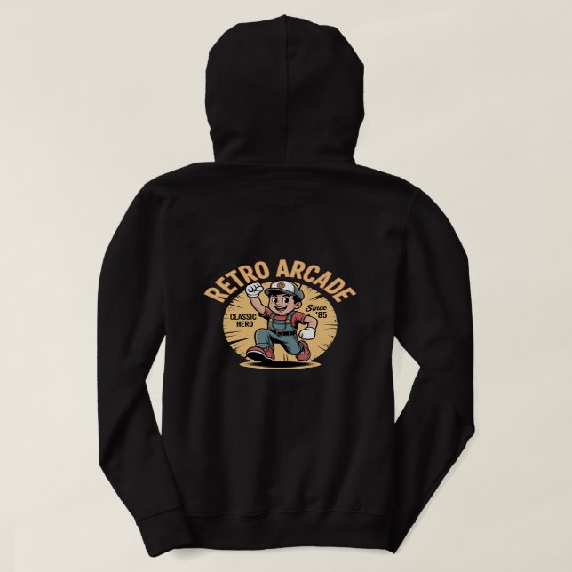 Retro Arcade Classic Hero 80s Gamer T‑Shirt Design Hoodie (Design Back)
