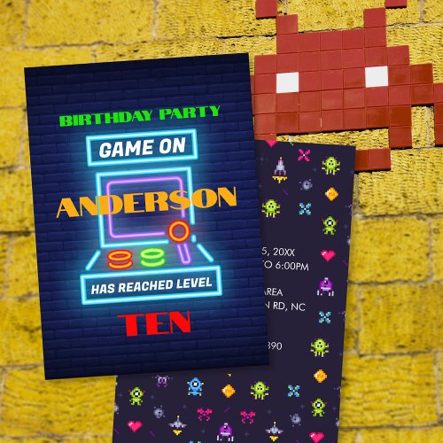 Retro Arcade Game Birthday Party Invitation