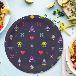 Retro Arcade Game Pattern Birthday Party Paper Plates