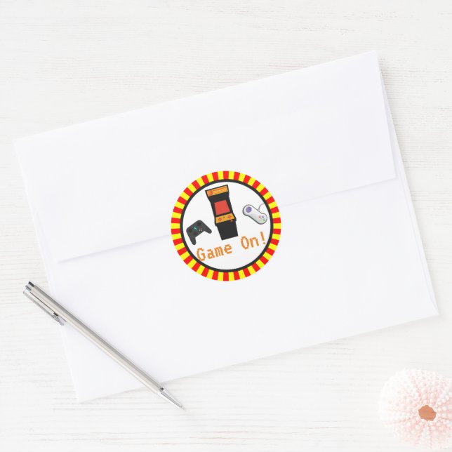 Retro Arcade Game Video Game Birthday Party Classic Round Sticker (Envelope)