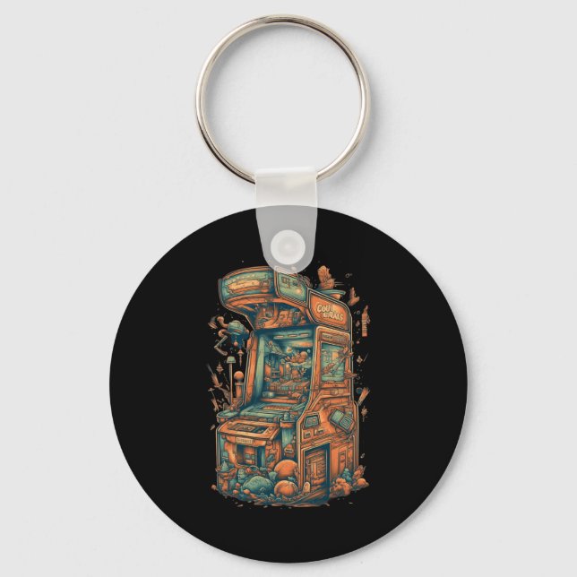 Retro Arcade Gamer Clic Gaming Arcade Machine  Keychain (Front)