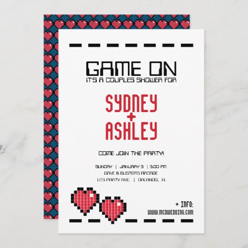 retro arcade GAMER WEDDING couple shower RED LOVE Invitation