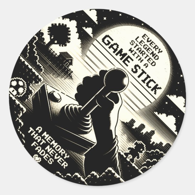 Retro Arcade Joystick Gamer Quote Art Classic Round Sticker (Front)