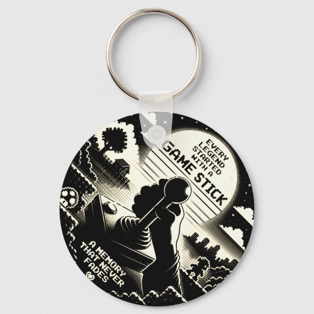 Retro Arcade Joystick Gamer Quote Art Keychain (Front)