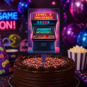 Retro Arcade Level Up Birthday Cake Topper