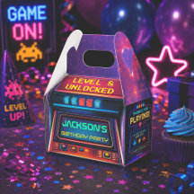 Retro Arcade Level Up Birthday Party Favor Box