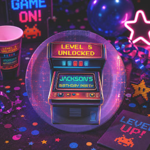 Retro Arcade Level Up Birthday Party Paper Plates