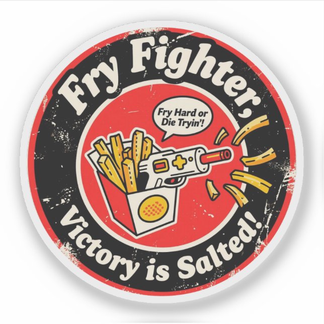 Retro Arcade Light Gun & French Fries Design Sticker (Front)