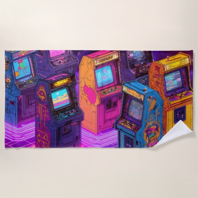 Retro Arcade Machines Beach Towel (Front)