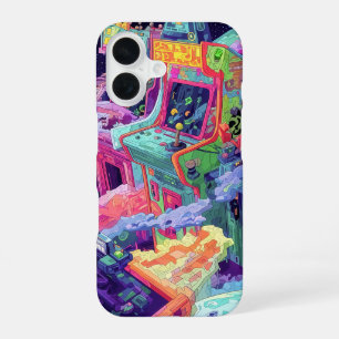 Retro Arcade Machines in Space iPhone 16 Case