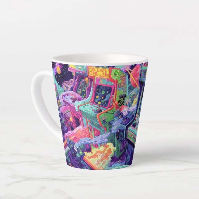 Retro Arcade Machines in Space Latte Mug (Left Angle)
