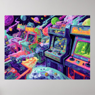 Retro Arcade Machines in Space Poster