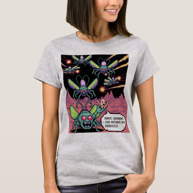 Retro Arcade Manti Aliens Pixel Art - Funny Defend T-Shirt (Front)