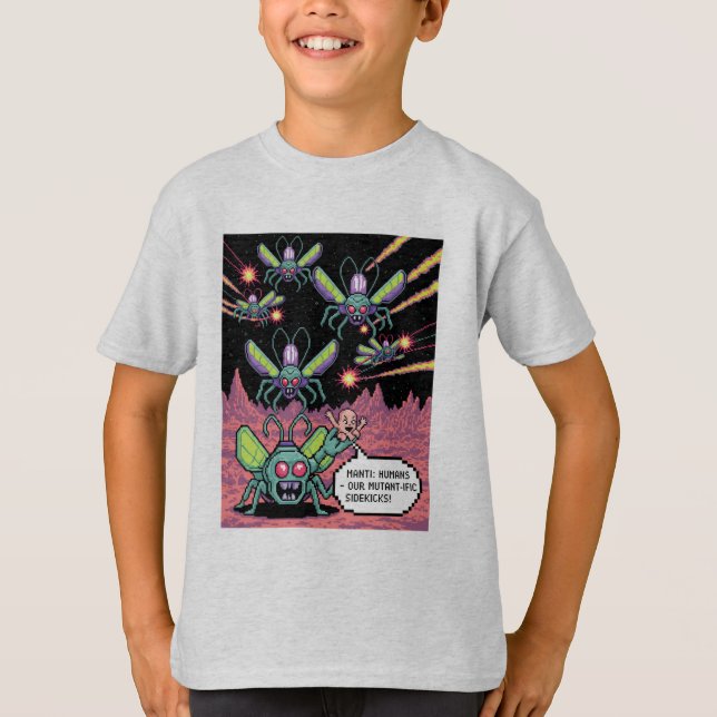 Retro Arcade Manti Aliens Pixel Art - Funny Defend T-Shirt (Front)